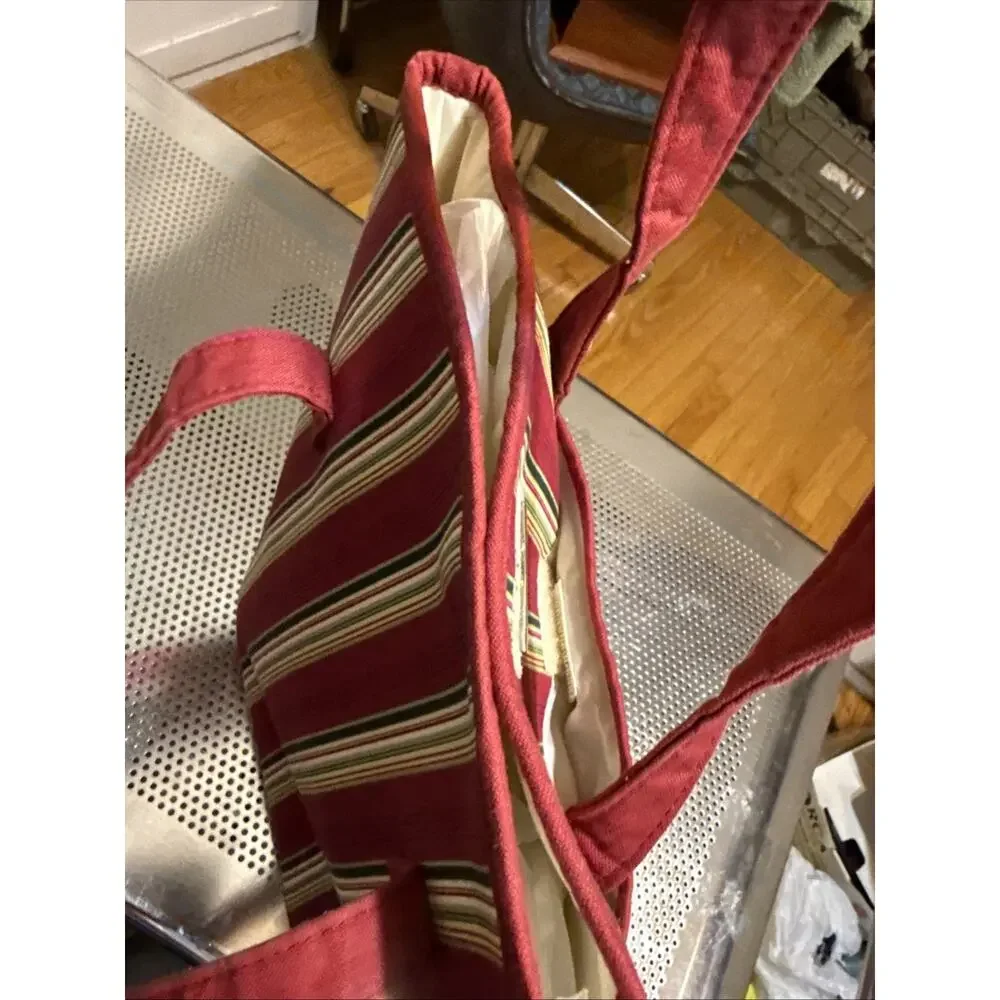 Longaberger Holiday Snowman Tote Bag Red Striped Canvas Christmas Embroidered
